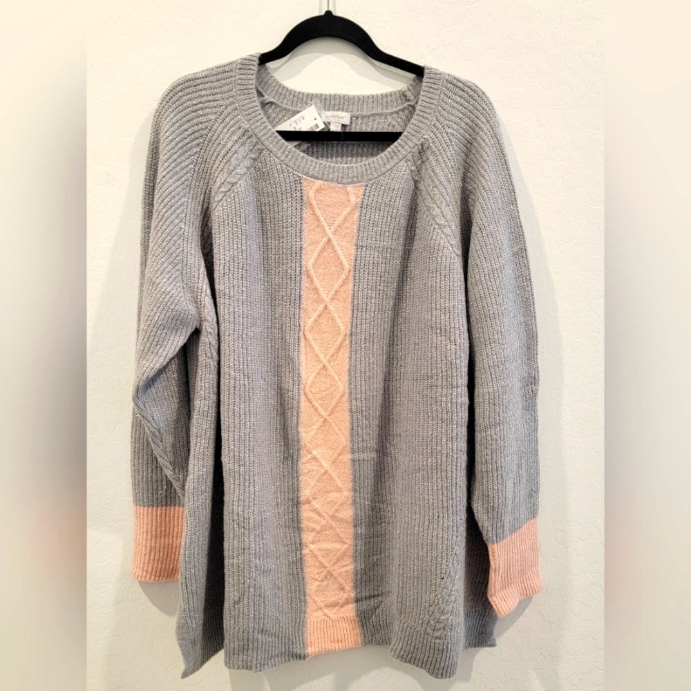 NWT Women's Plus Size Avenue Sweater Pink Silver 22/24